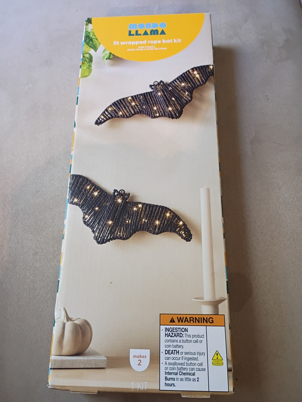 LED Bat Wall Decor Craft Kit by LLAMA - Yellow - Picture 2 of 2